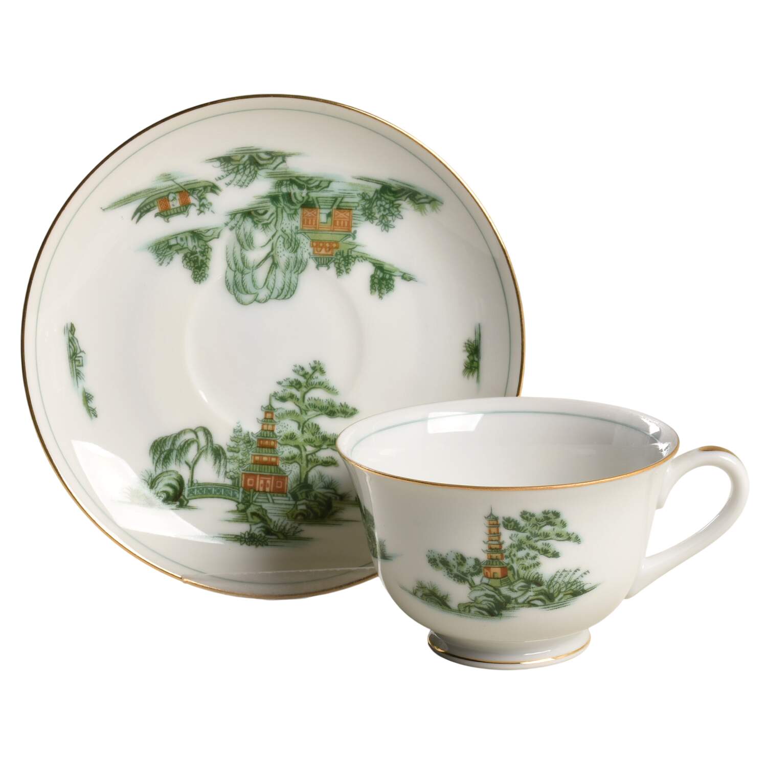 Green Willow Footed Cup & Saucer Set by Narumi-1
