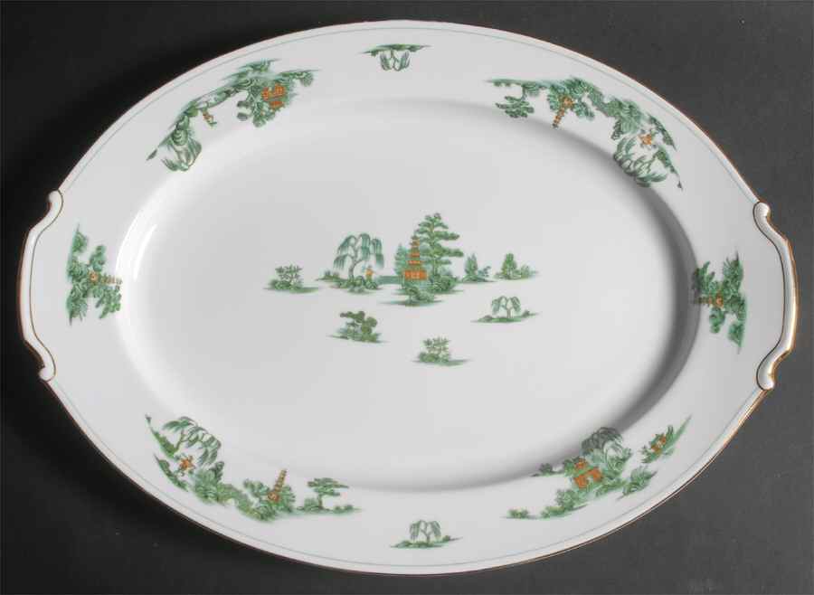 Green Willow 17" Oval Serving Platter by Narumi-1