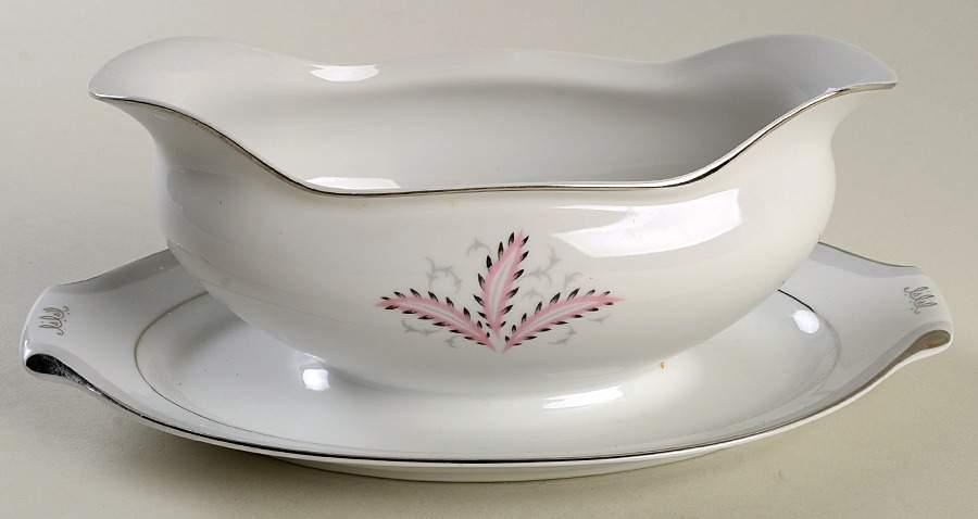 Olympia (Pink Flowers) Gravy Boat with Attached Underplate by Narumi-1