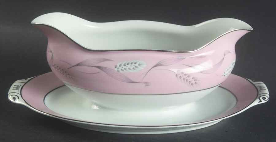 Pink Wheat Gravy Boat with Attached Underplate by Narumi-1