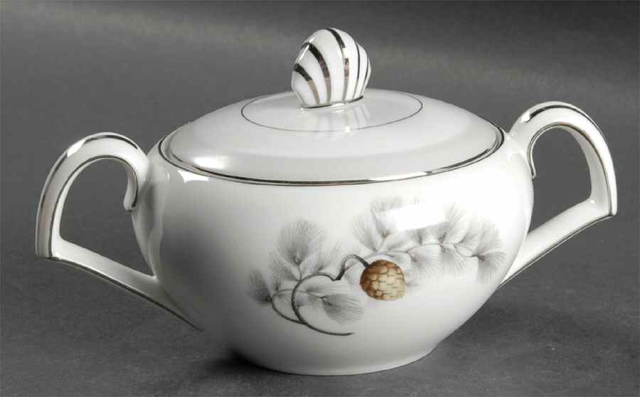 Silver Pine Sugar Bowl & Lid by Narumi-1