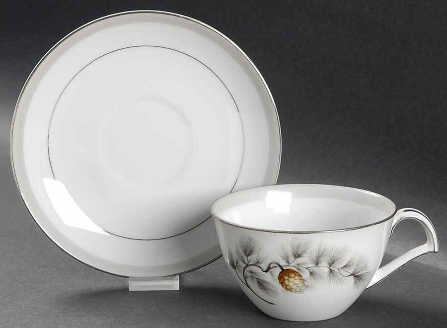 Silver Pine Flat Cup & Saucer Set by Narumi-1