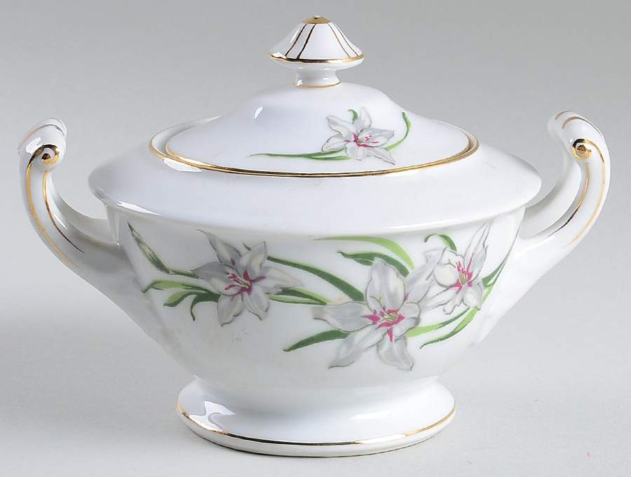 White Lily Sugar Bowl & Lid by Narumi-1