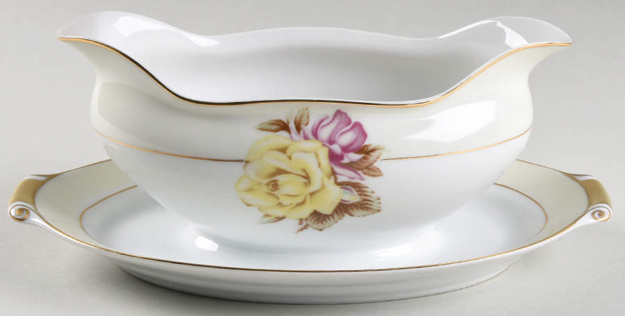 Yellow Rose Gravy Boat with Attached Underplate by Narumi-1