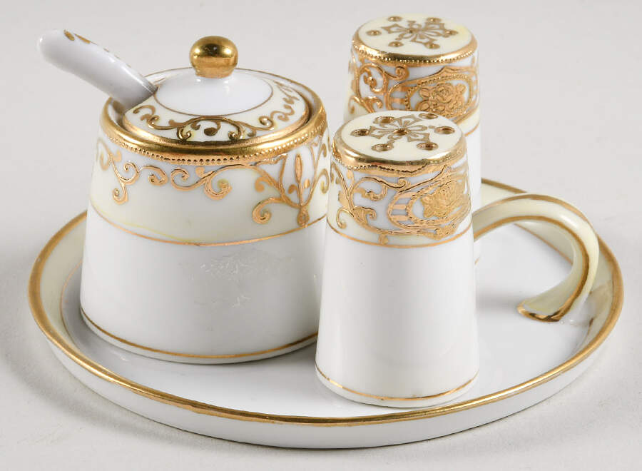 175 (6 Pc) Salt & Pepper, Mustard & Lid w/Spoon & Tray by Noritake-1
