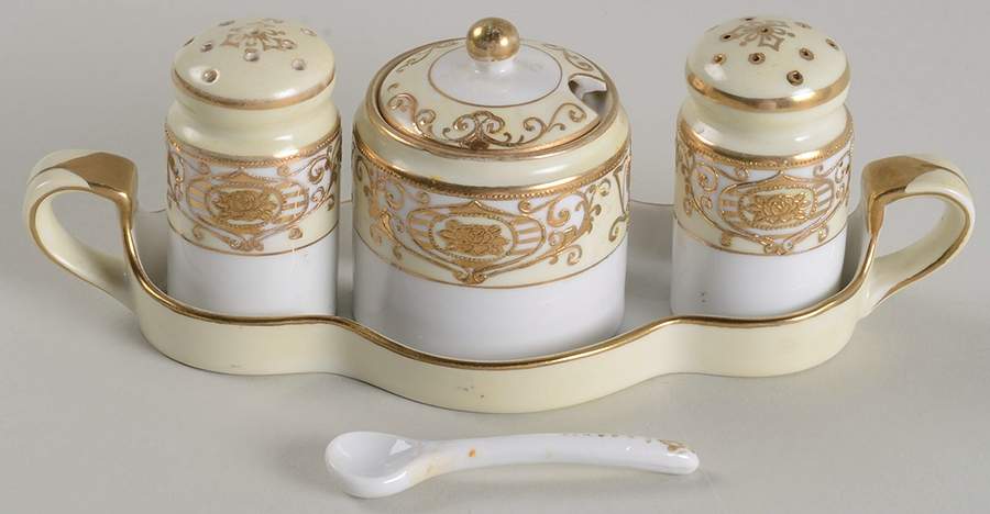 175 (6 Pc) Salt & Pepper, Mustard & Lid w/Spoon & Tray by Noritake-1