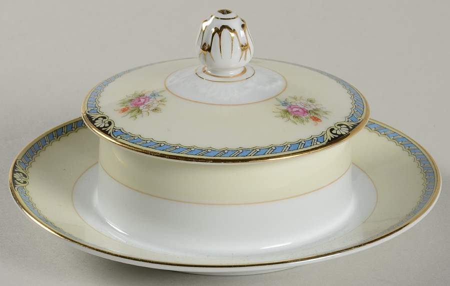 1850 Round Covered Butter with Attached Underplate by Noritake-1