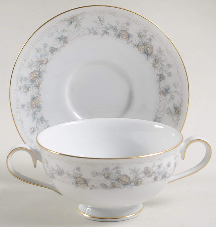 Adoration Footed Cream Soup Bowl & Cup Saucer Set by Noritake-1