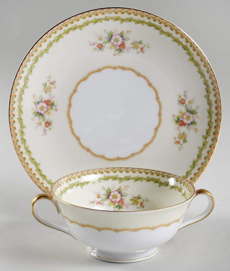 Alcona Footed Cream Soup Bowl & Saucer Set by Noritake-1