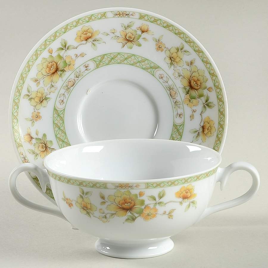 Amapola Footed Cream Soup Bowl & Cup Saucer Set by Noritake-1