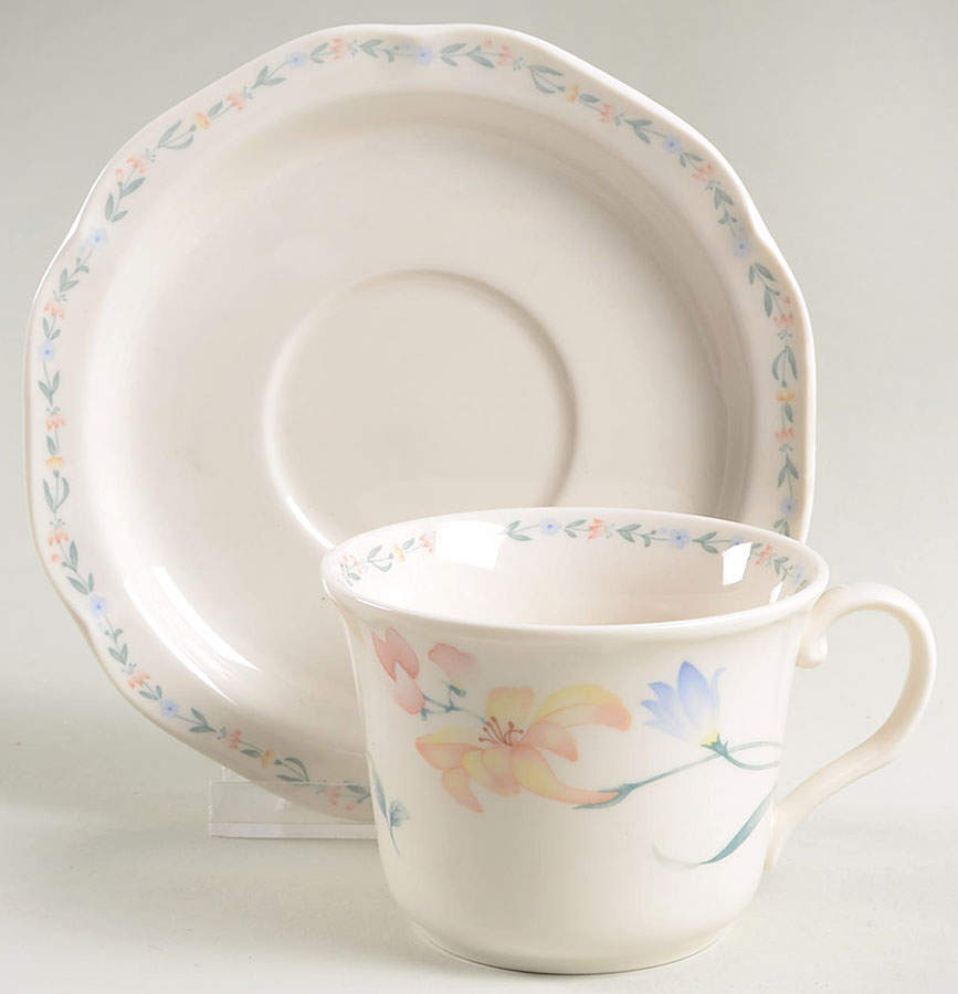 American Flowers Flat Cup & Saucer Set by Noritake-1