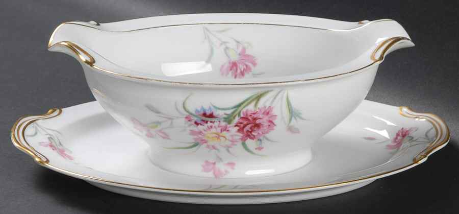 Amherst Gold Trim Gravy Boat with Attached Underplate by Noritake-1