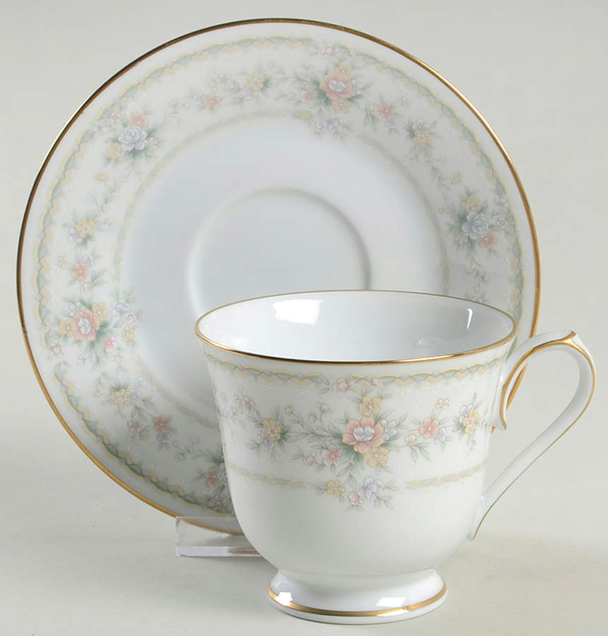Applique Footed Cup & Saucer Set by Noritake-1