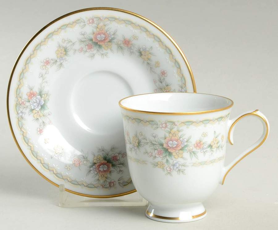 Applique Footed Demitasse Cup & Saucer Set by Noritake-1