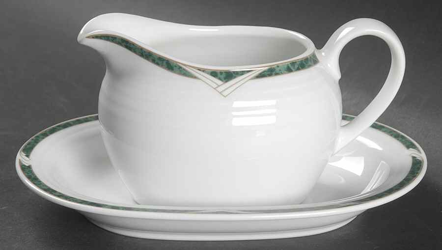 Arctic Green Gravy Boat & Underplate (Relish/Butter) by Noritake-1