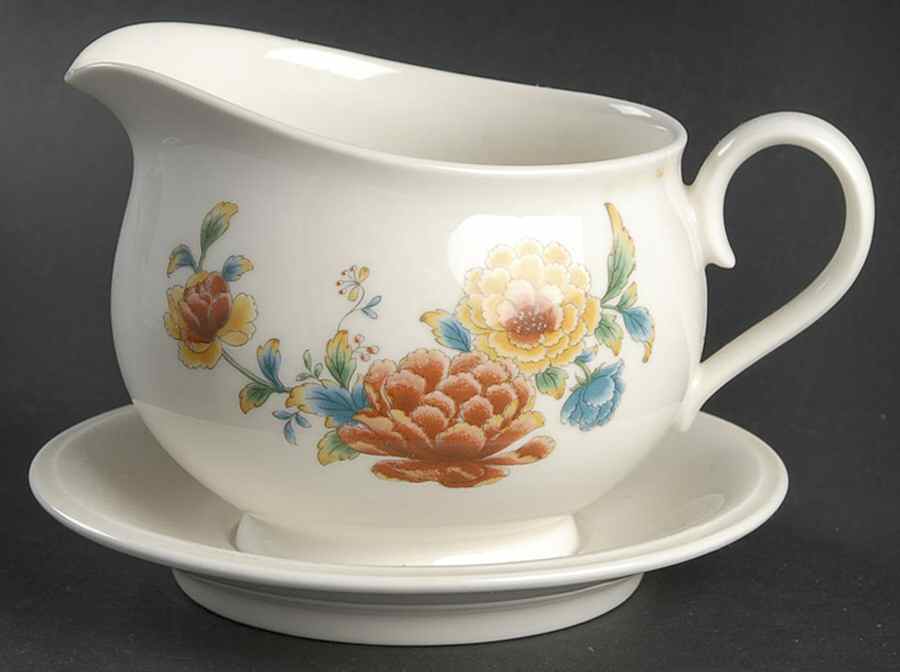 Asian Bouquet Gravy Boat with Attached Underplate by Noritake-1