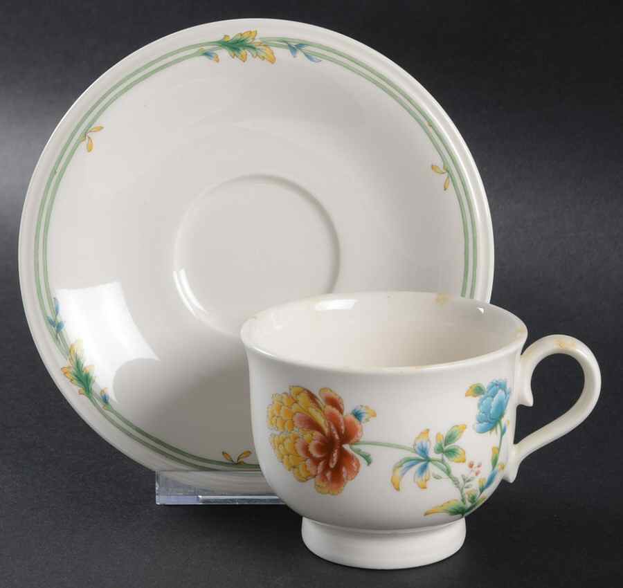 Asian Bouquet Footed Cup & Saucer Set by Noritake-1