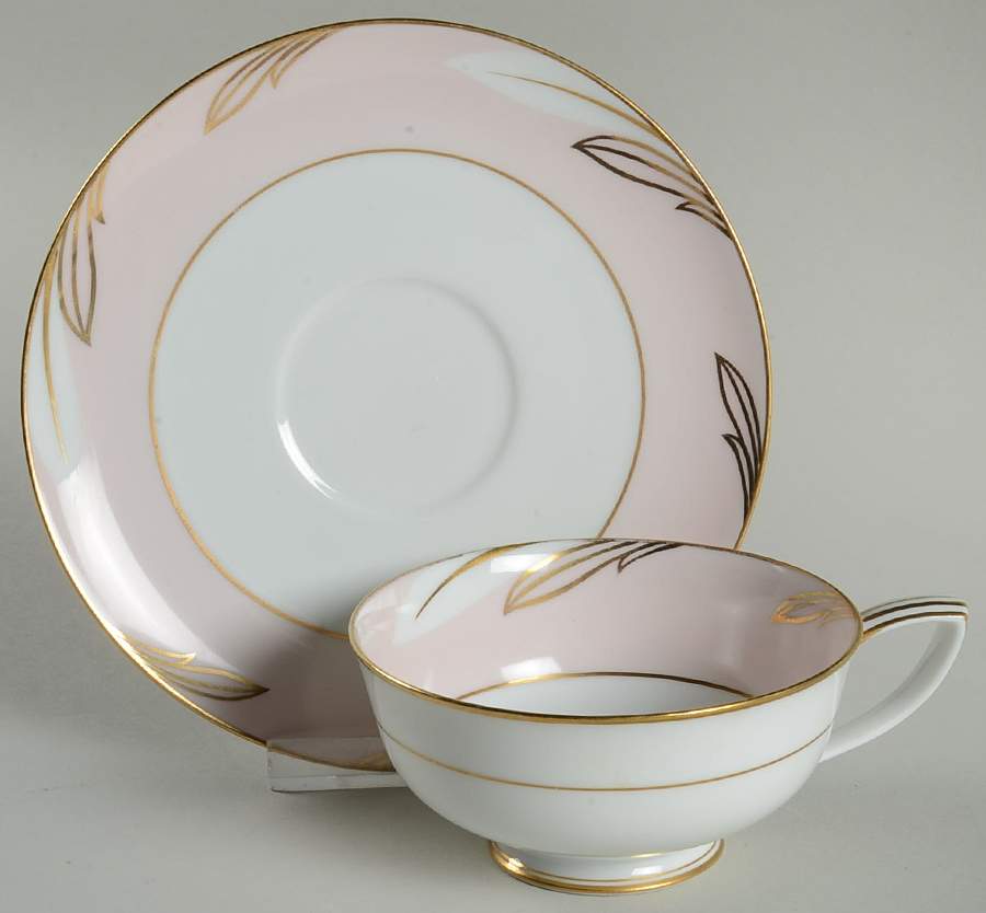 Aurora Pink Footed Cup & Saucer Set by Noritake-1