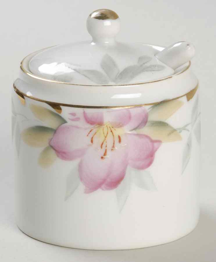 Azalea Mustard Condiment with Lid and Spoon by Noritake-1
