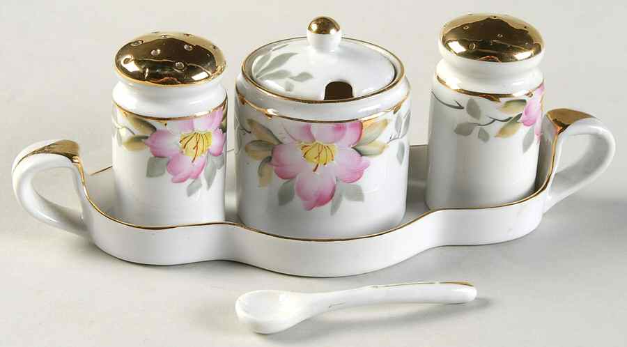 Azalea (6 Pc) Salt & Pepper, Mustard & Lid w/Spoon & Tray by Noritake-1