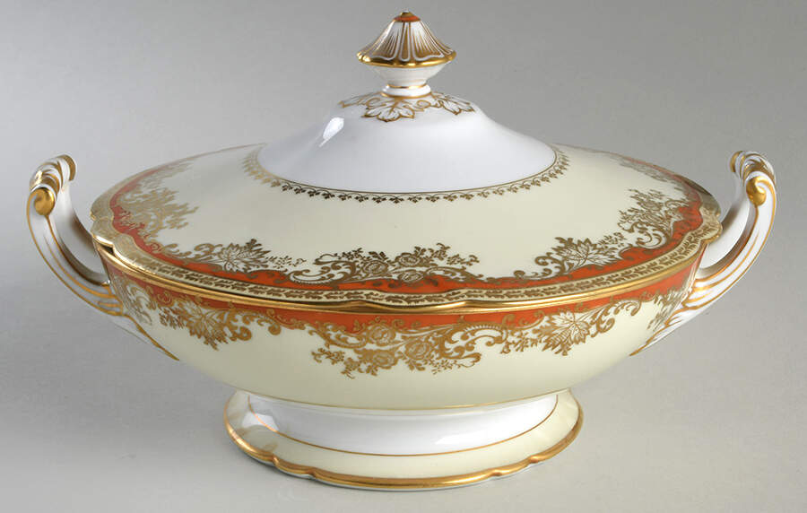 Babylon Orange and Gold Border Round Covered Vegetable by Noritake-1