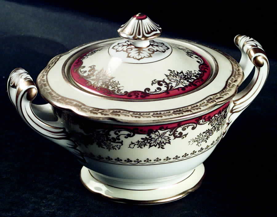 Babylon Orange and Gold Border Sugar Bowl & Lid by Noritake-1
