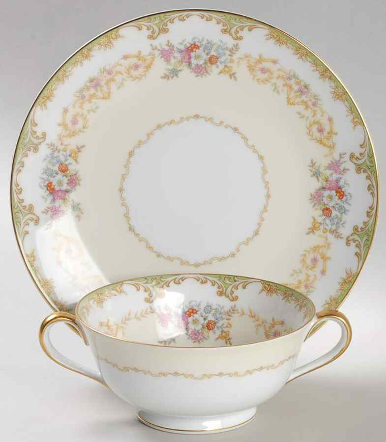 Bayard Footed Cream Soup Bowl & Saucer Set by Noritake-1
