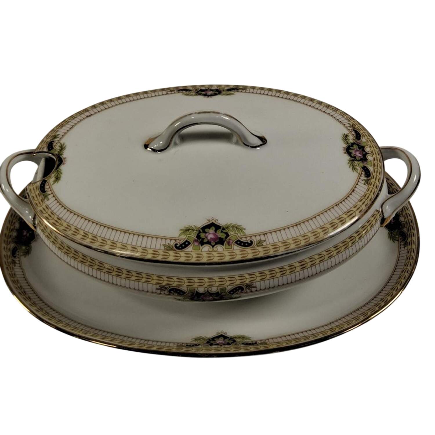 Belmont (Circa 1912) Sauce Boat with Attached Underplate & Lid by Noritake-1