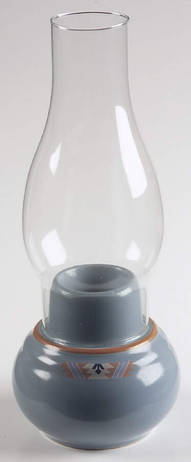 Blue Adobe Hurricane Lamp & Globe by Noritake-1