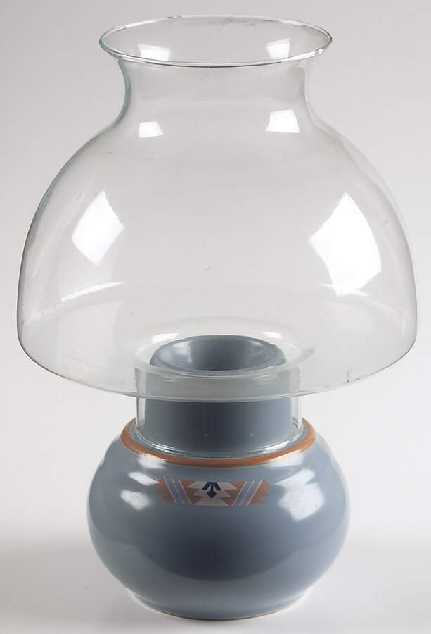Blue Adobe Hurricane Lamp & Globe by Noritake-1