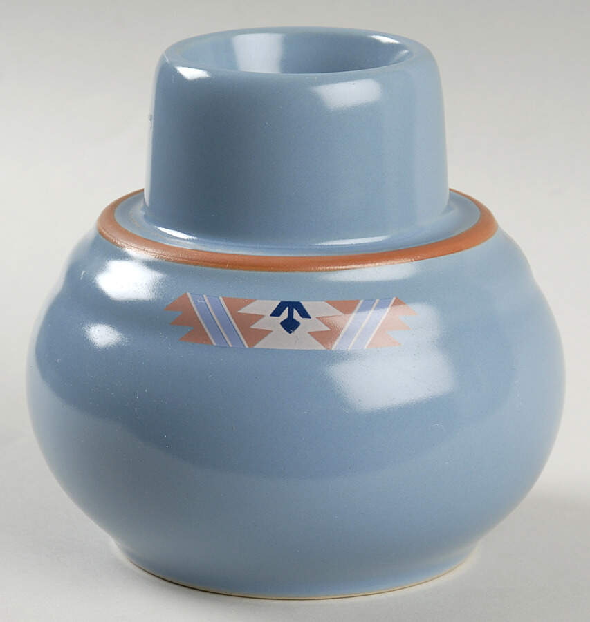 Blue Adobe Hurricane Lamp No Globe by Noritake-1