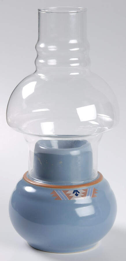 Blue Adobe Hurricane Lamp & Globe by Noritake-1