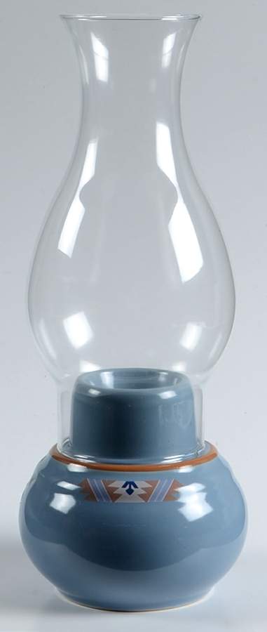 Blue Adobe Hurricane Lamp & Globe by Noritake-1