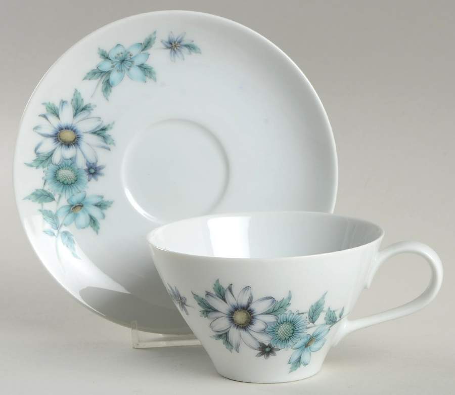 Blue Bouquet Flat Cup & Saucer Set by Noritake-1