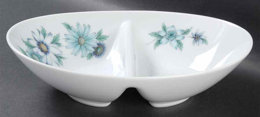 Blue Bouquet 10" Oval Divided Vegetable Bowl by Noritake-1