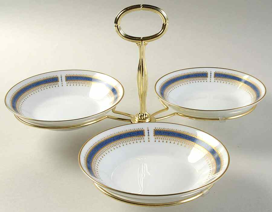 Blue Dawn (Coupe) 7" x 12" 3-Part Relish & Metal Stand (FR) HC by Noritake-1