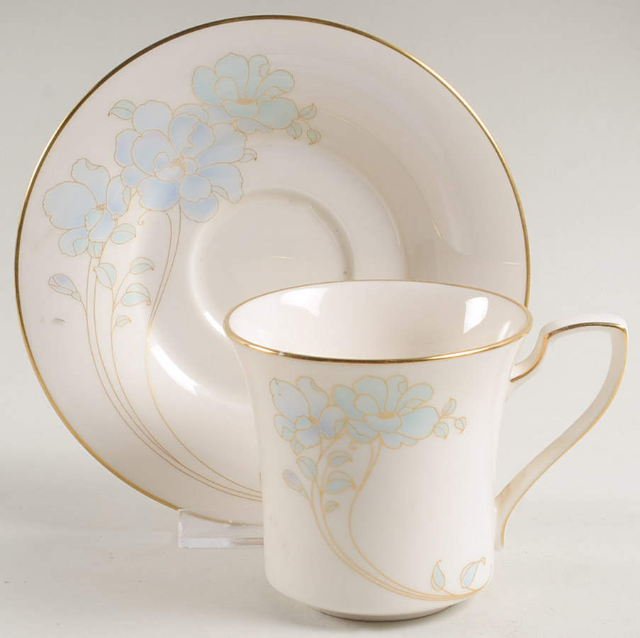 Blue and Gold Flat Cup & Saucer Set by Noritake-1