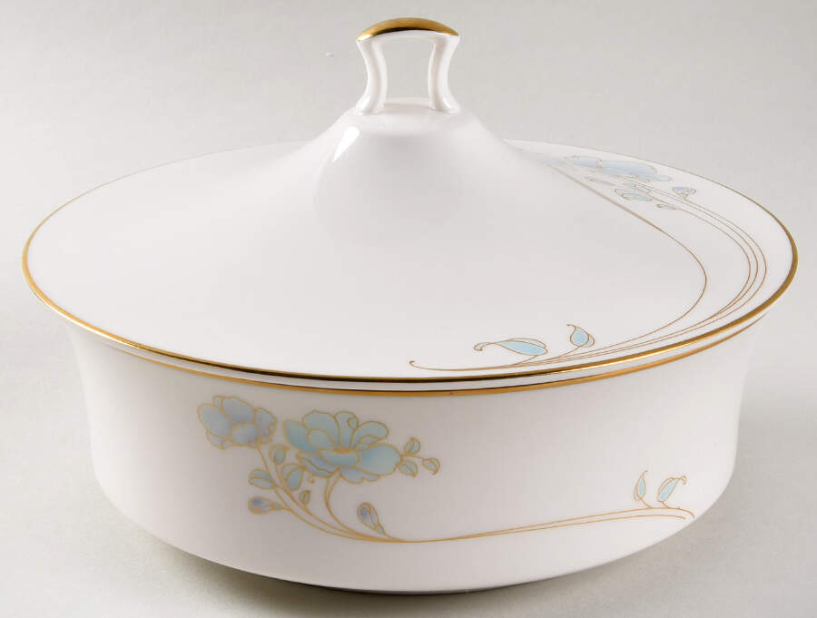 Blue and Gold Large Round Covered Vegetable by Noritake-1