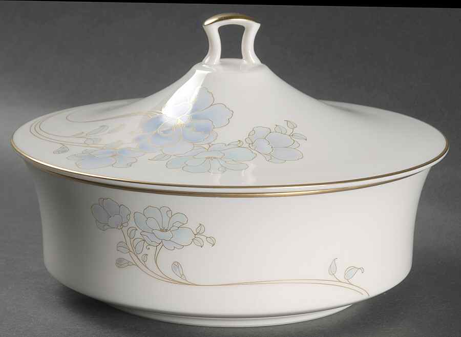 Blue and Gold Round Covered Vegetable by Noritake-1