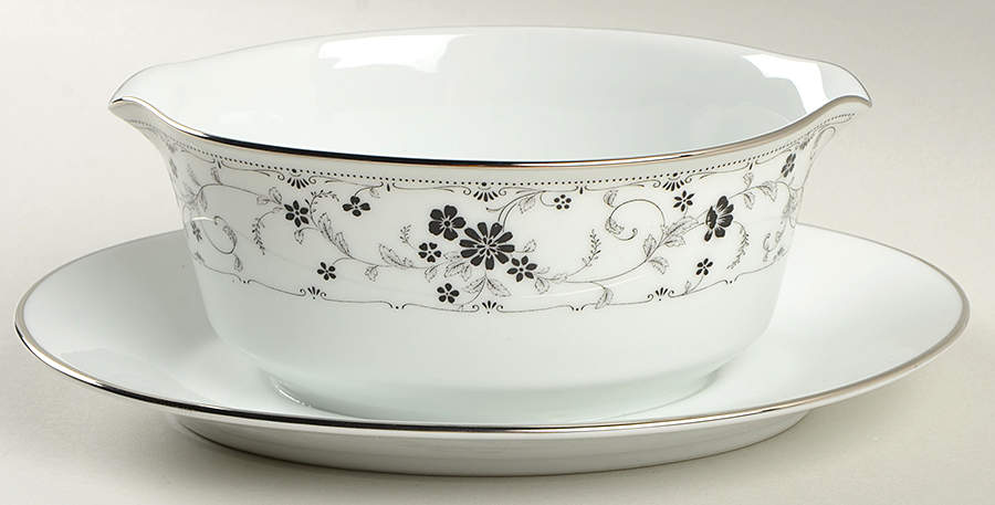 Black Lace Gravy Boat with Attached Underplate by Noritake-1