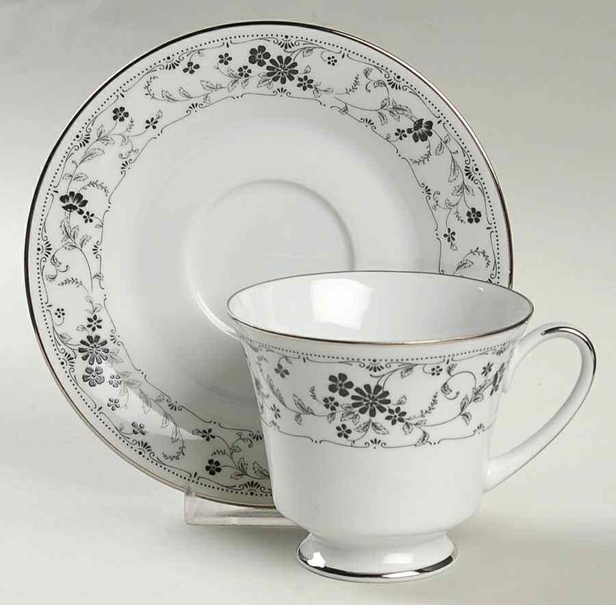 Black Lace Footed Cup & Saucer Set by Noritake-1