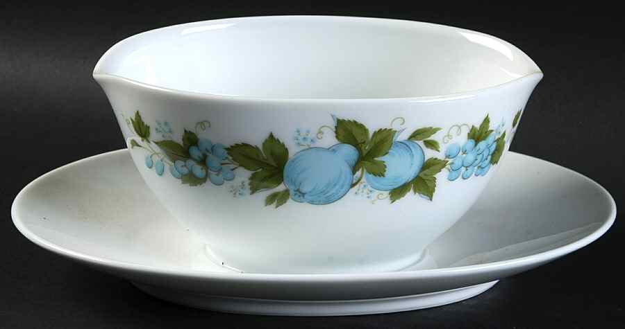 Blue Orchard Gravy Boat with Attached Underplate by Noritake-1