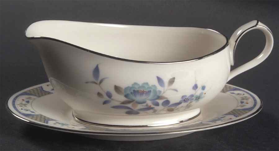 Blue Peony Gravy Boat & Underplate by Noritake-1