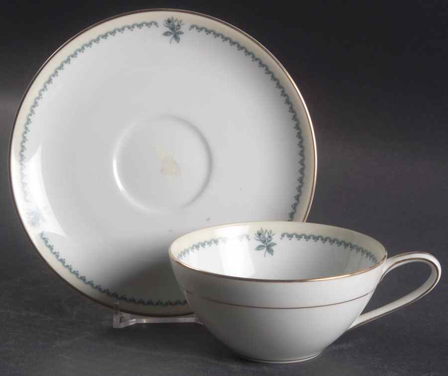 Blue Rose Flat Cup & Saucer Set by Noritake-1