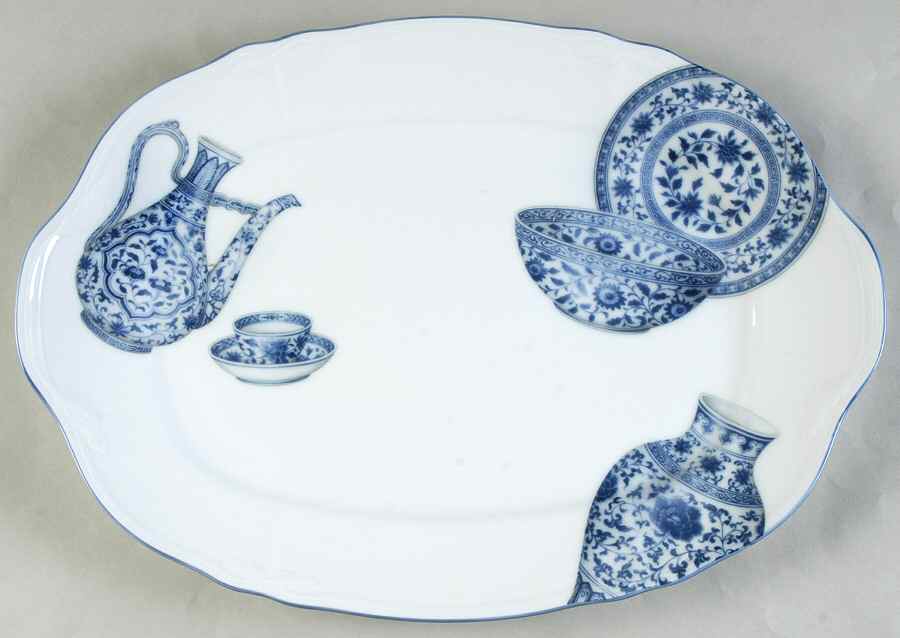 Blue Treasures 14" Oval Serving Platter by Noritake-1