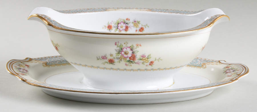 Bluedawn (#622, Rim) Gravy Boat with Attached Underplate by Noritake-1