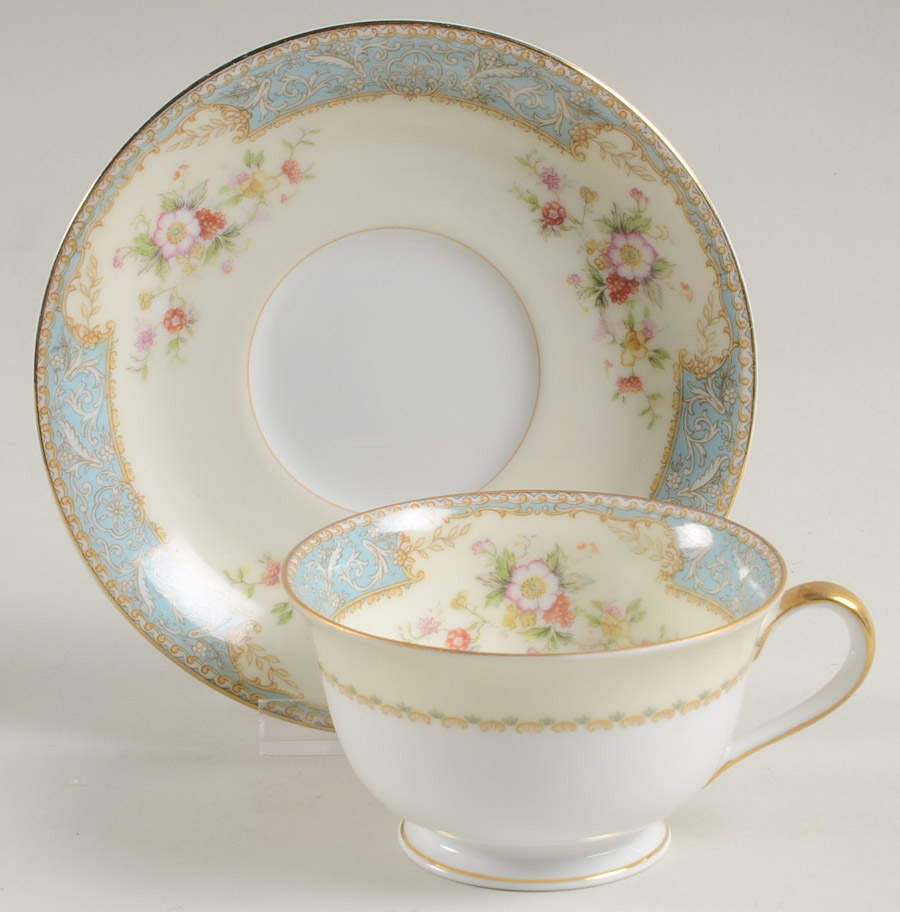 Bluedawn (#622, Rim) Footed Cup & Saucer Set by Noritake-1