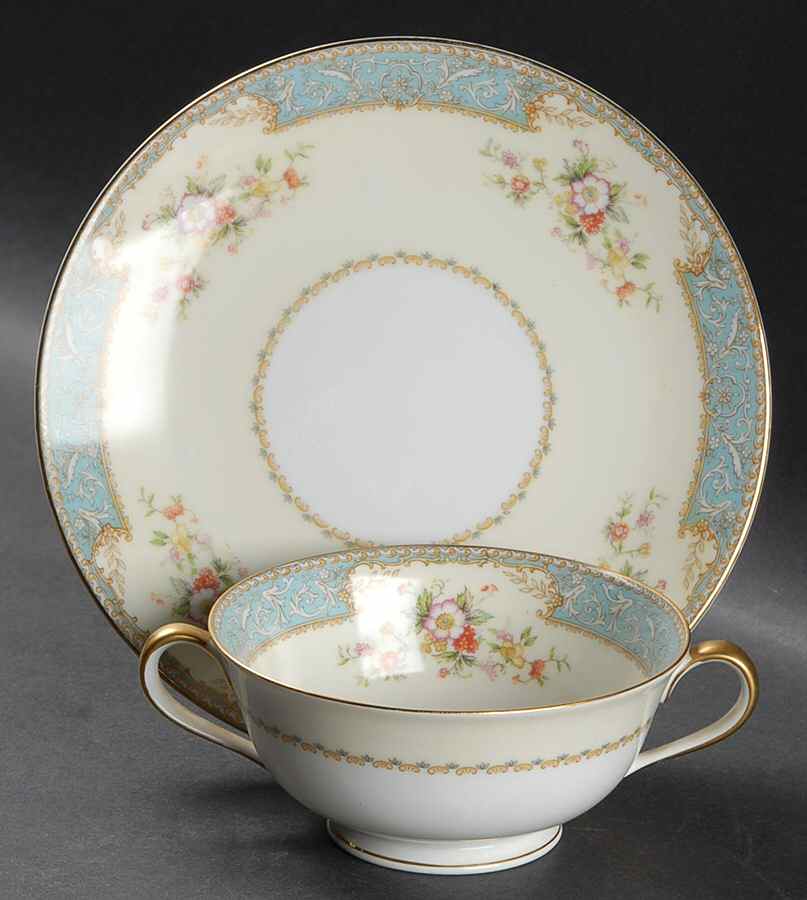 Bluedawn (#622, Rim) Footed Cream Soup Bowl & Saucer Set by Noritake-1