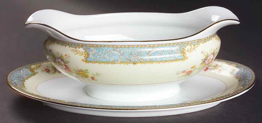 Bluedawn (#622, Rim) Gravy Boat with Attached Underplate by Noritake-1