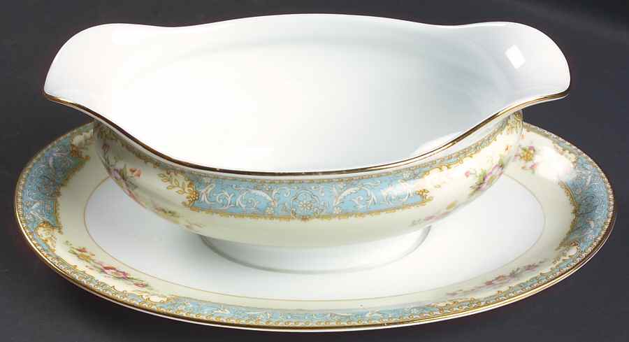 Bluedawn (#622, Rim) Gravy Boat with Attached Underplate by Noritake-1